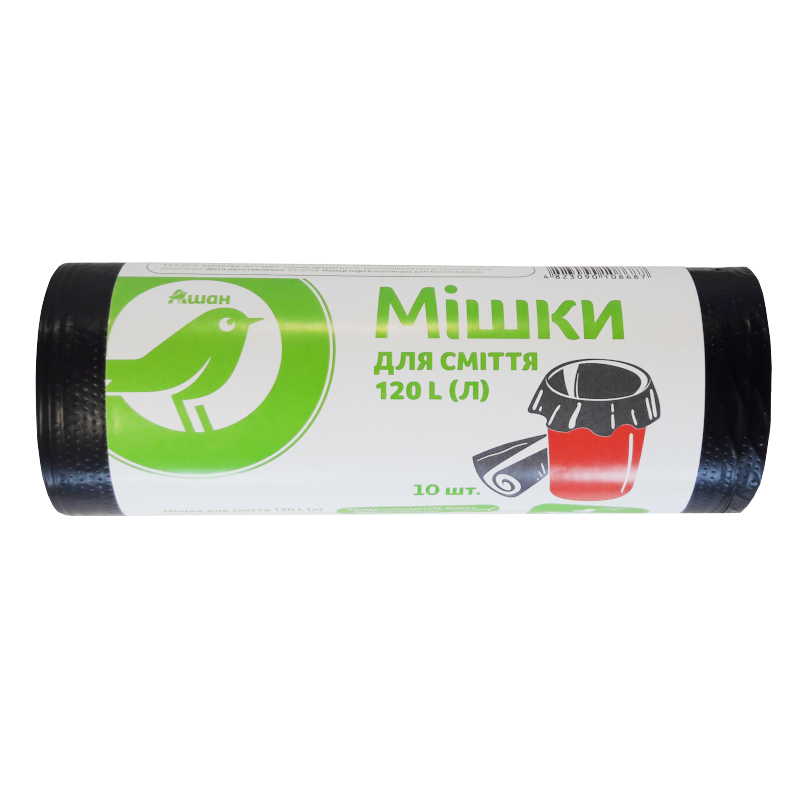 Пакети для сміття АШАН, 120 л., 10 шт., 20 мкм.